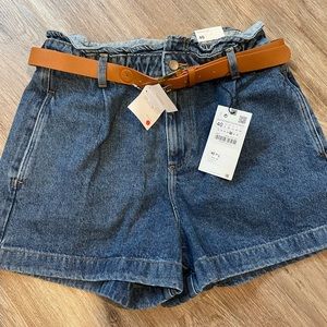 Zara high rise Womens paper bag shorts 8